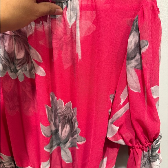MISA Los Angeles Dariya Pink Floral Sheer Midi Dress NWT Tie Neck Boho Small - Picture 11 of 13